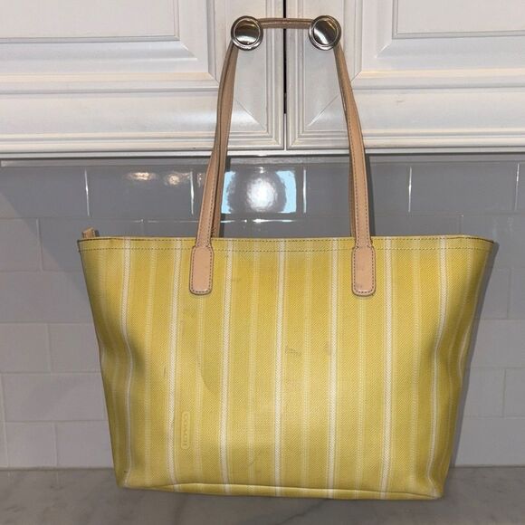 Coach Bag Purse Handbag Legacy Weekend Ticking Stripes PVC Large Shoulder Tote - Picture 4 of 16